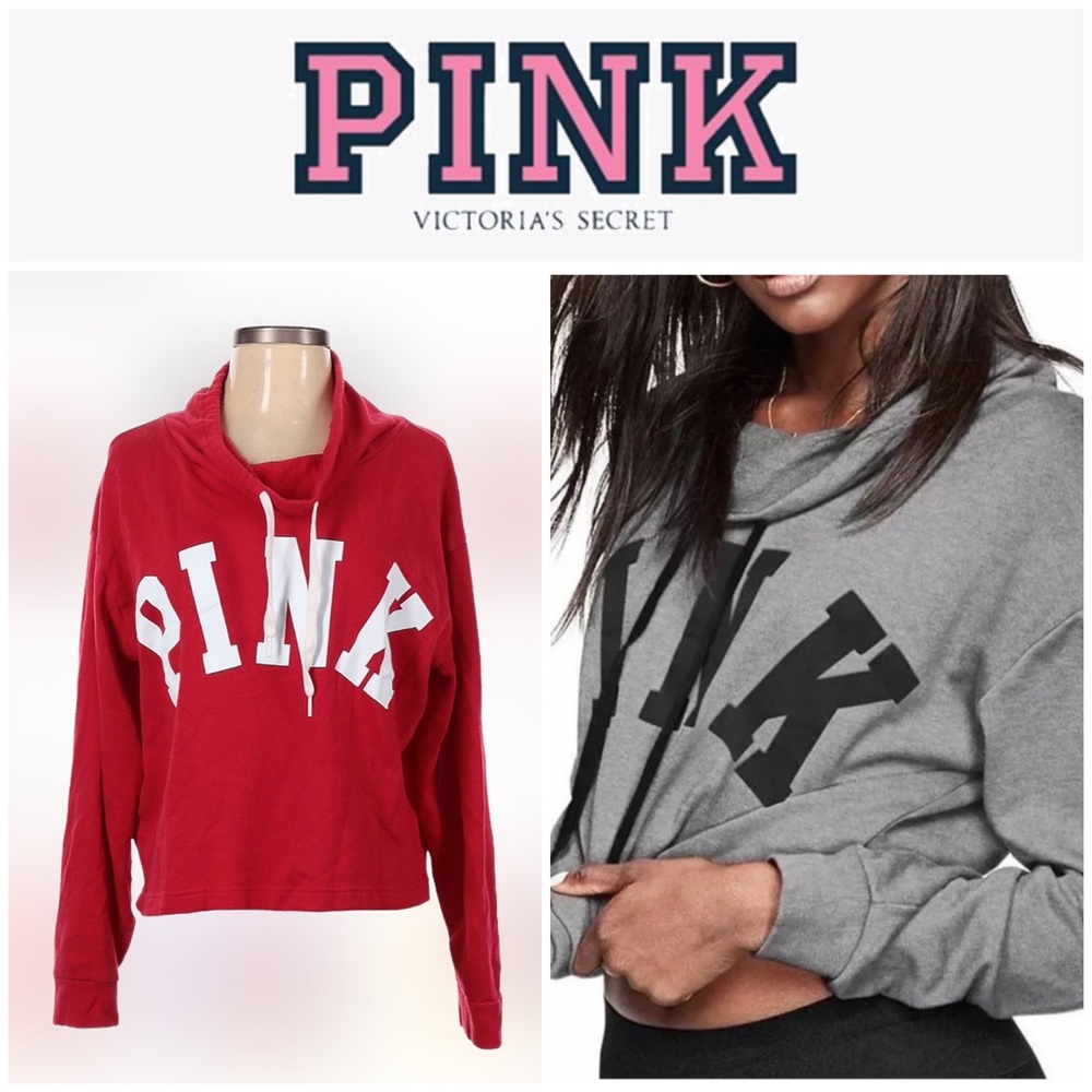 VS PINK Super Cute & Cozy Cowl Neck Cropped Sweatshirt Size M 2 Colors Available
